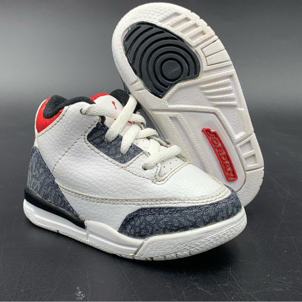 Nike Air Jordan 3 Retro Denim TD SE Fire Red Sneakers Toddler sz 5c db0442-100